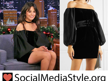 Camila Cabello's black off the shoulder dress from The Tonight Show Starring Jimmy Fallon