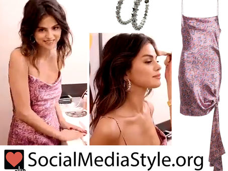 Selena Gomez's star hoop earrings and paisley dress from the Baila Conmigo video