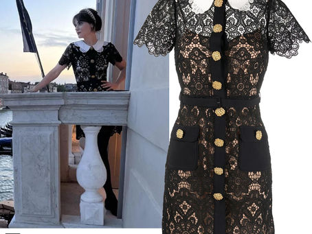 Zooey Deschanel's black lace Peter Pan collar dress