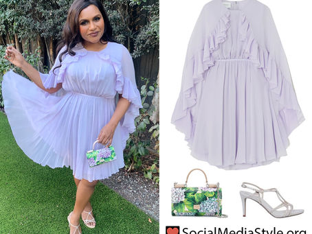 Mindy Kaling's lilac ruffled cape dress
