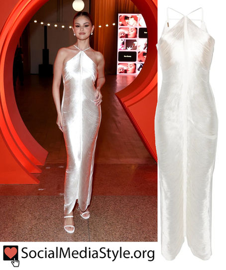 Selena Gomez's white fringe dress from the launch of Rare Eau de Parfum
