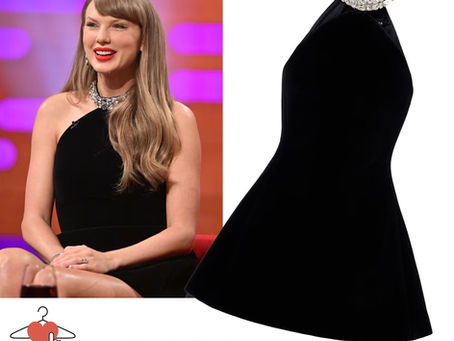 Taylor Swift's black velvet crystal-embellished halterneck dress from The Graham Norton Show