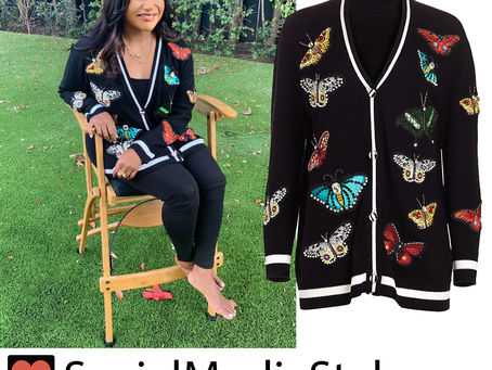Mindy Kaling's butterfly embroidered cardigan