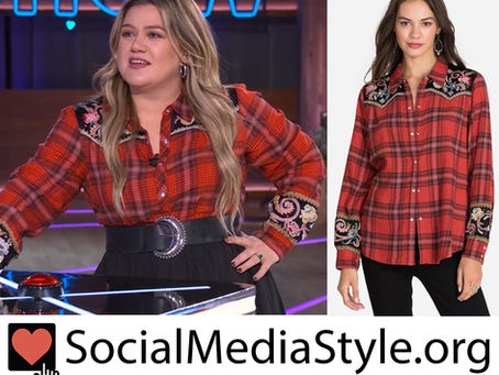 Kelly Clarkson's Western red plaid shirt from The Kelly Clarkson Show