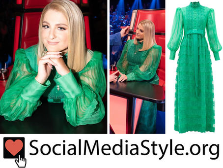 Meghan Trainor's green balloon sleeve dress from The Voice UK