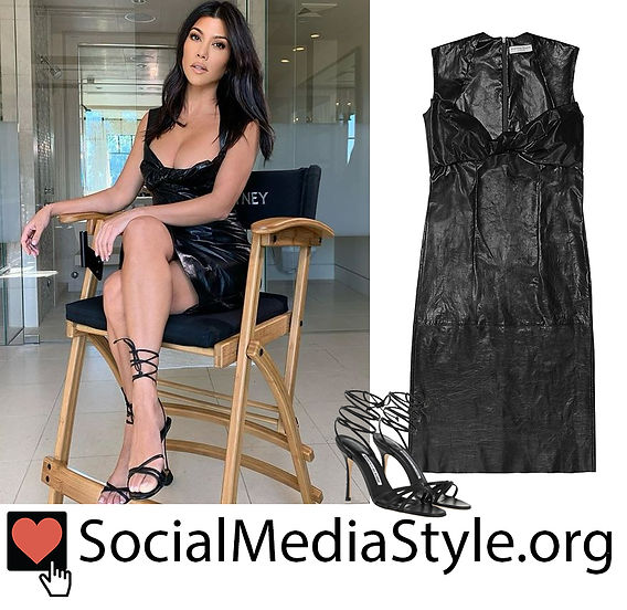 Kourtney Kardashian's black leather dress and lace up sandals Kourtney Kardashian's black leather dress and lace up sandals