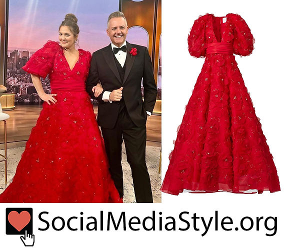 drew barrymore red dress Drew Barrymore cracks up fans by revealing unexpected secret outfit hidden  under dress after wrapping Hollywood Squares