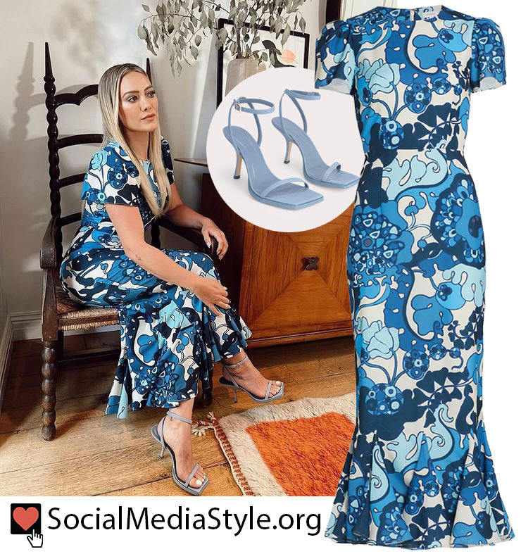 hilary duff blue dress Hilary Duff Wore Rhode & Alessandra Rich Promoting 'How I Met Your Father'