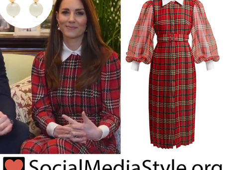 Kate Middleton's tartan plaid dress and pearl earrings