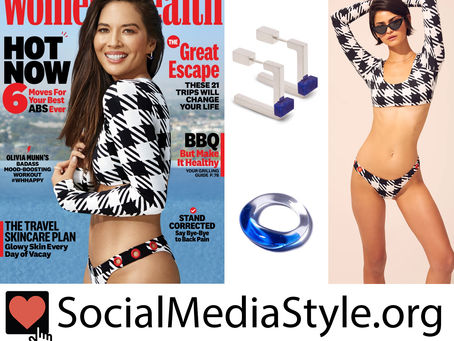 Olivia Munn's houndstooth long sleeve bikini and jewelry from Women's Health