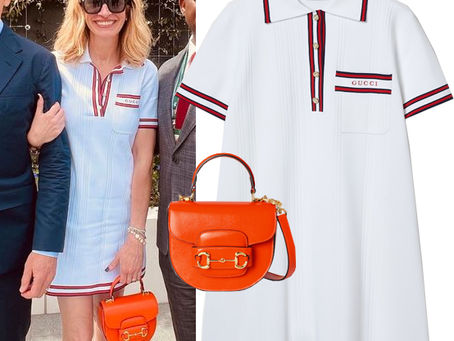 Julia Roberts's polo shirt dress and orange handbag