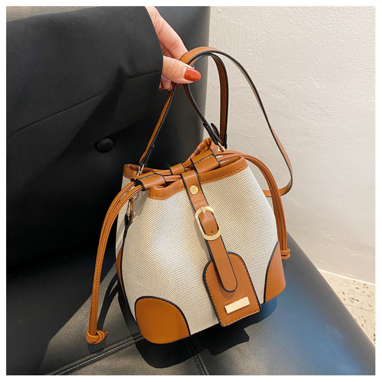 Thumbnail: Women Fashion Bucket Bag New 2025 Trendy Single-shoulder Bag with Canvas Patchwo