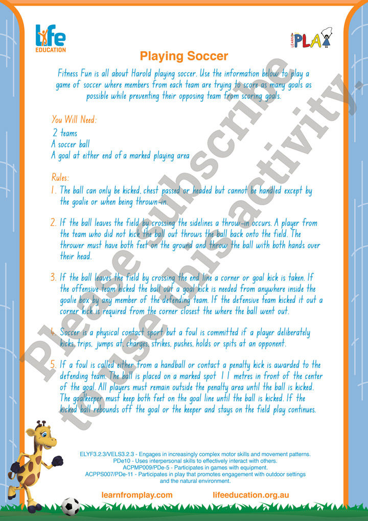 Life Ed - Healthy Harold's Fitness Fun - Playing Soccer