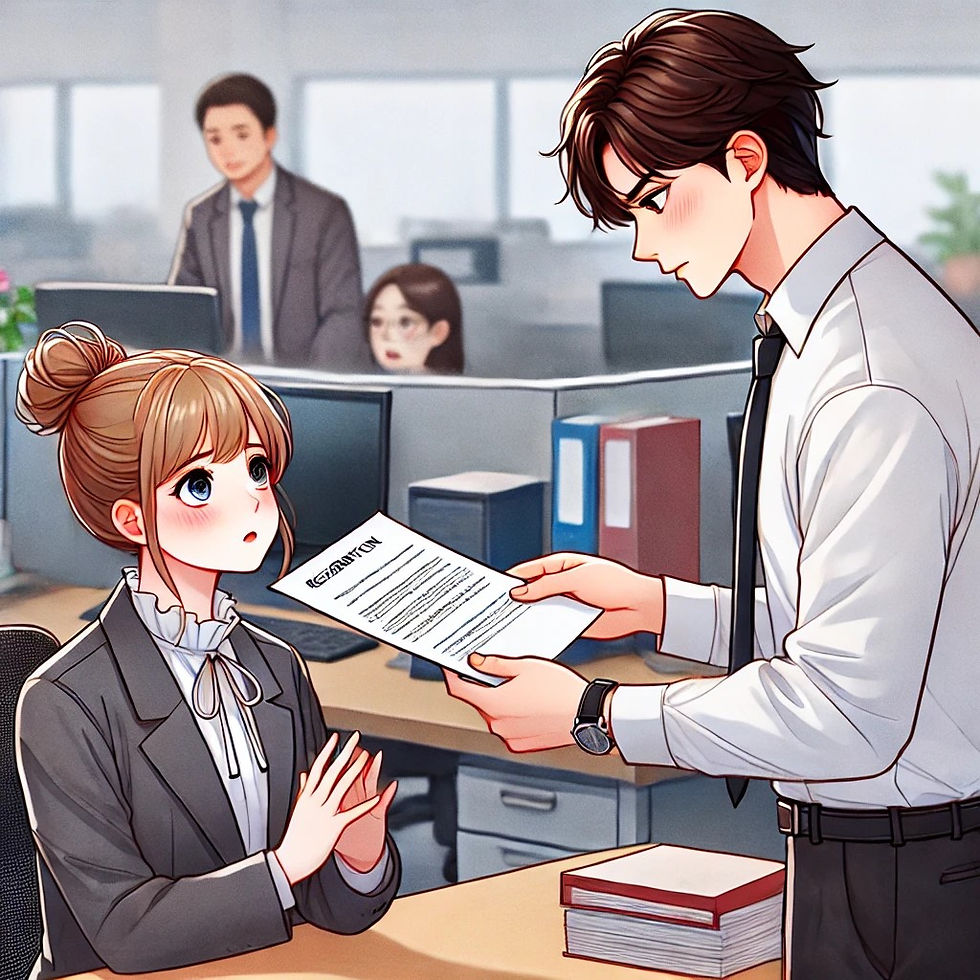 男性社員に出された書類にびっくりする女性上司