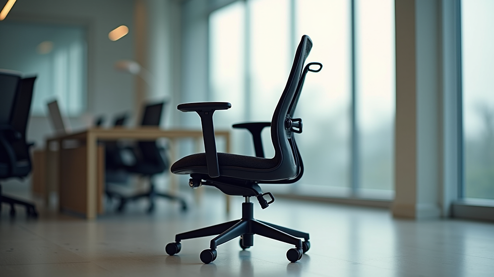 Eye-level view of ergonomic office chair with adjustable lumbar support