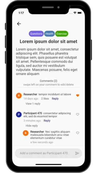 This image shows the Pathverse app comment feature
