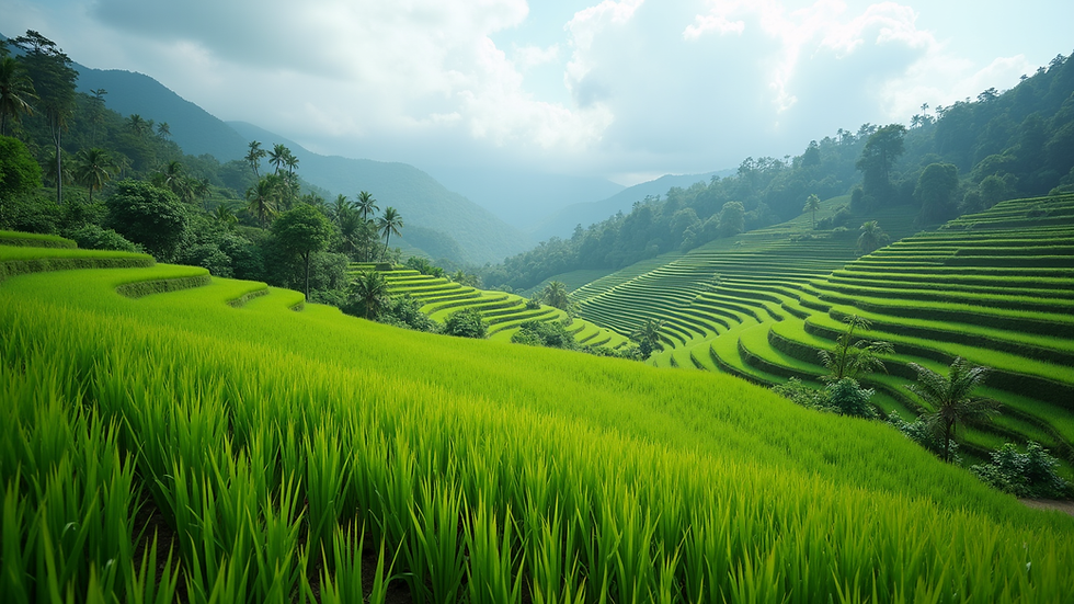 Eye-level view of terraced rice fields in Bali