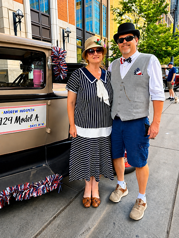 Jana and Andy, July 24th, 2026. Downtown Salt lake City, waiting for the parade to begin.