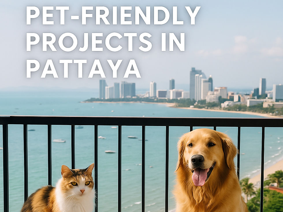 Pet-friendly condo Pattaya with dog and cat on balcony