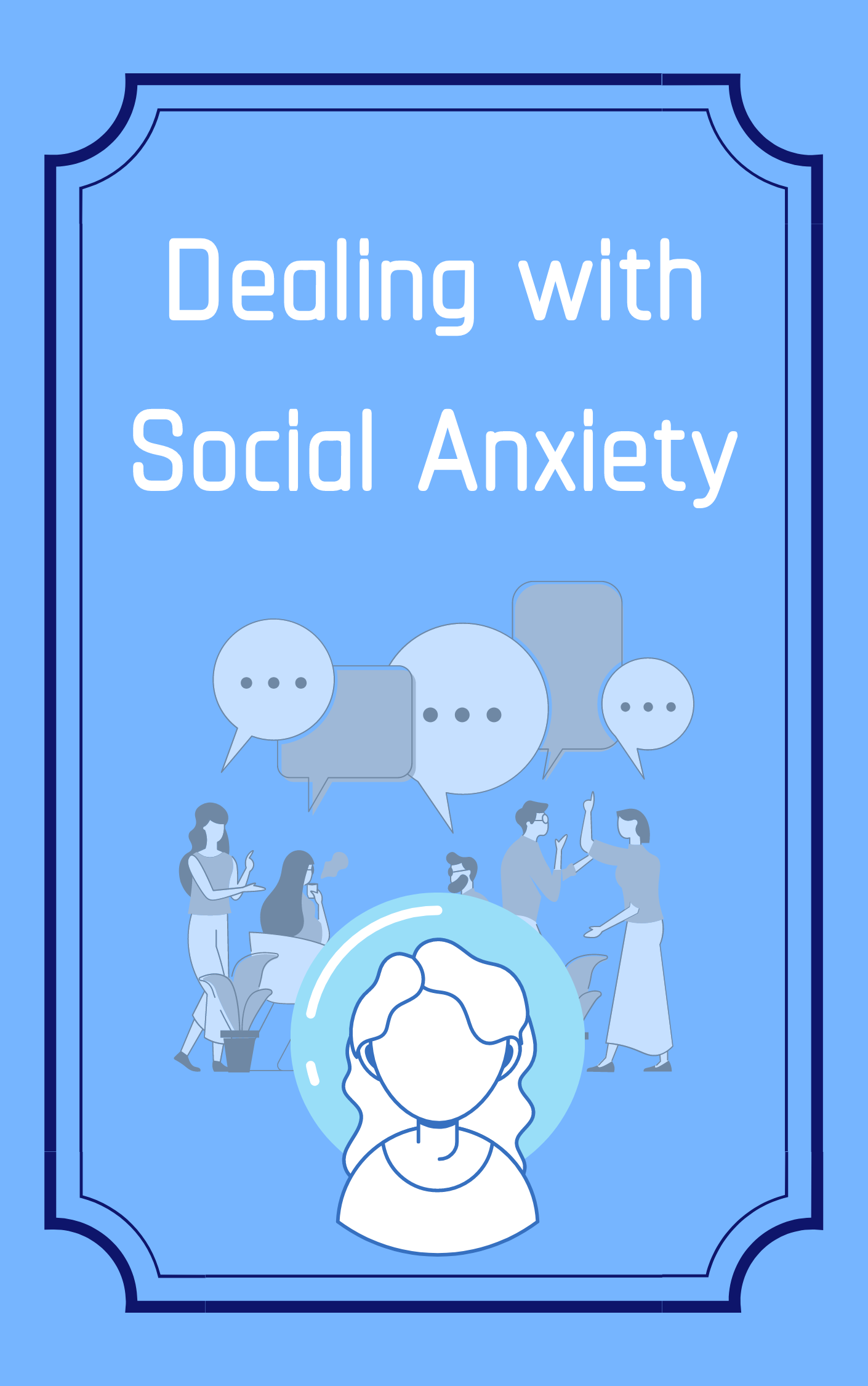 Front cover blue background graphics of people talking one person with bubble around their head