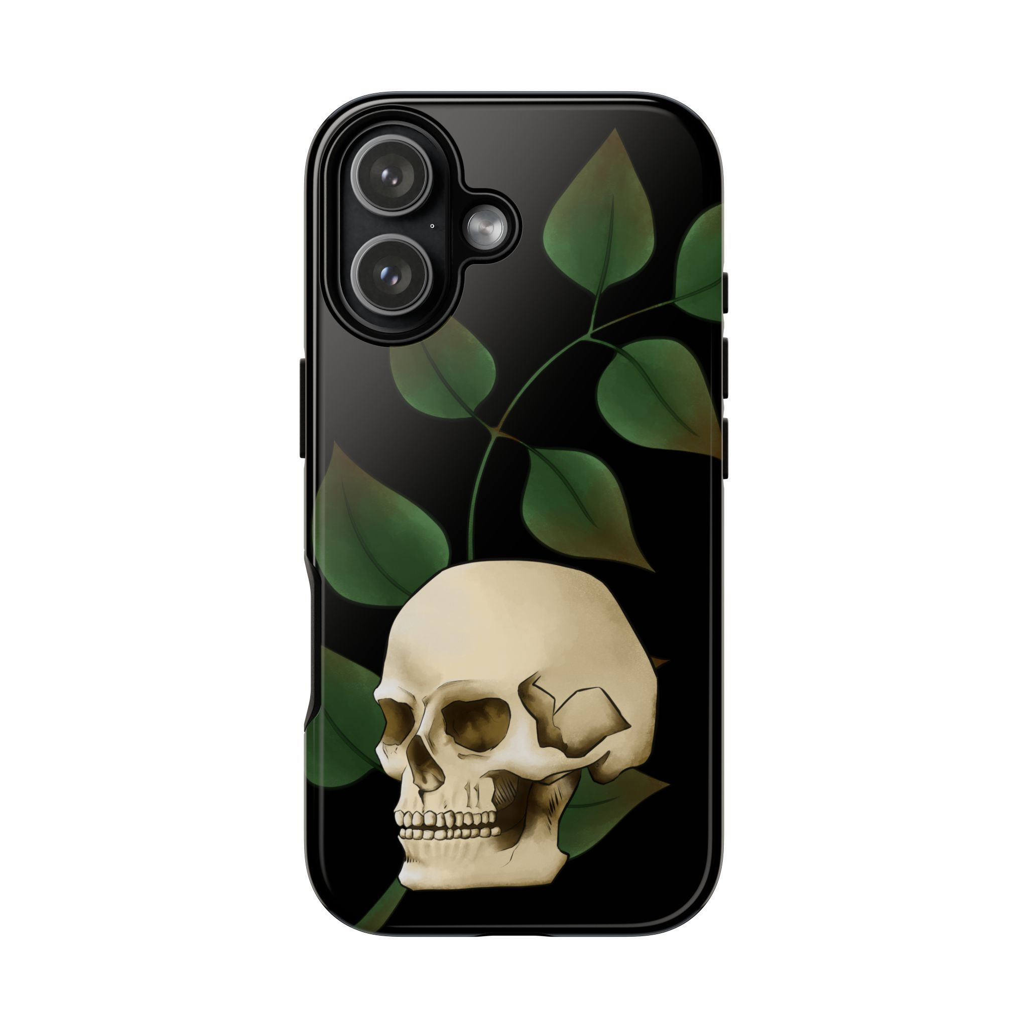 Skull and Black Ash Leaf - iPhone Case