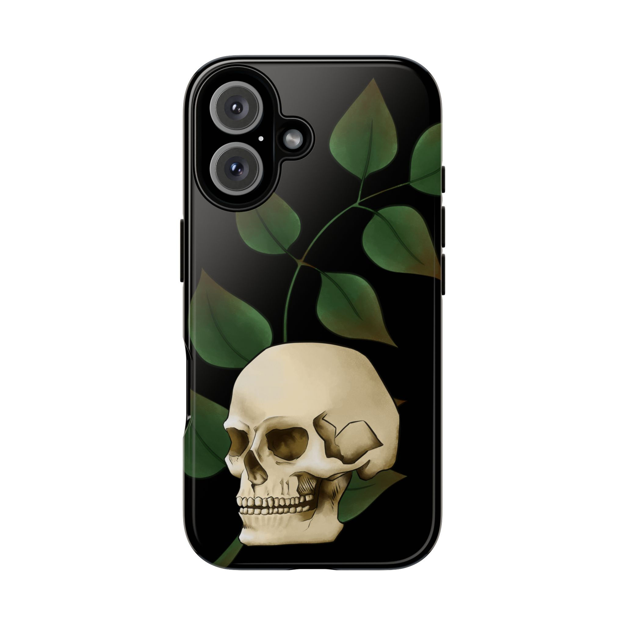 Skull and Black Ash Leaf - iPhone Case