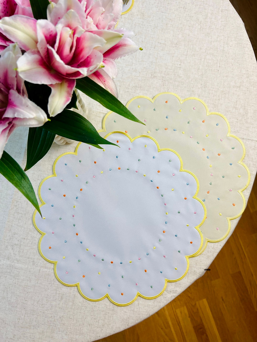 Miniaturbild: Wendbare Platzsets Luísa , Beige/Weiß, Gelbe Linen, 8 Stk