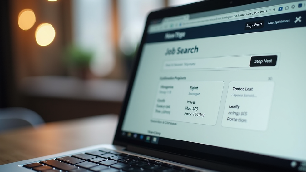 Close-up view of a laptop screen showing a job search platform with filters applied