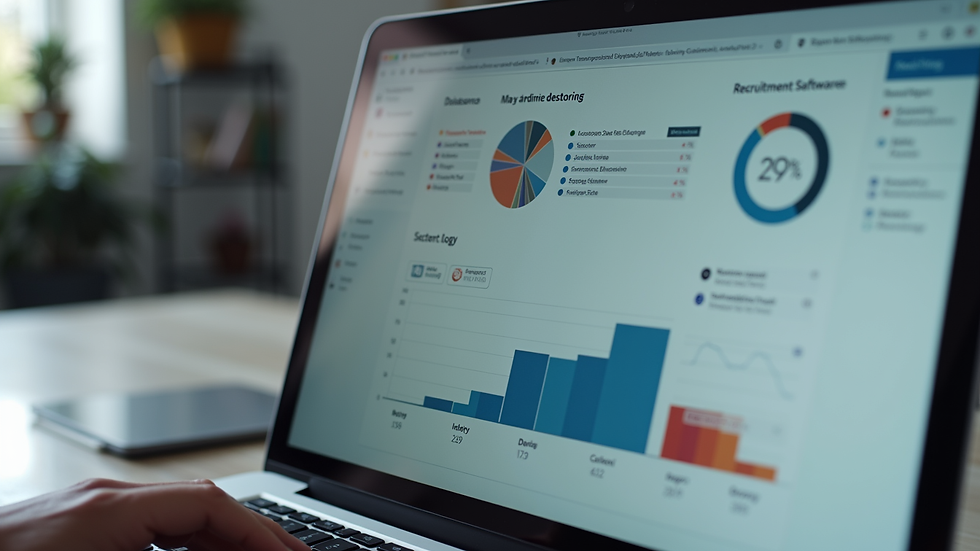 Close-up view of a laptop screen showing recruitment software dashboard