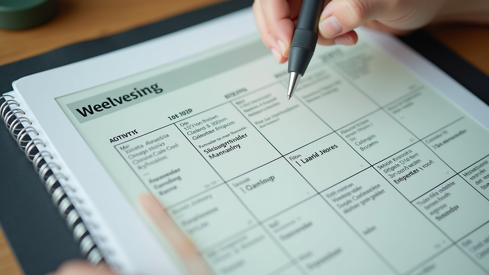 High angle view of a digital calendar with scheduled wellbeing activities