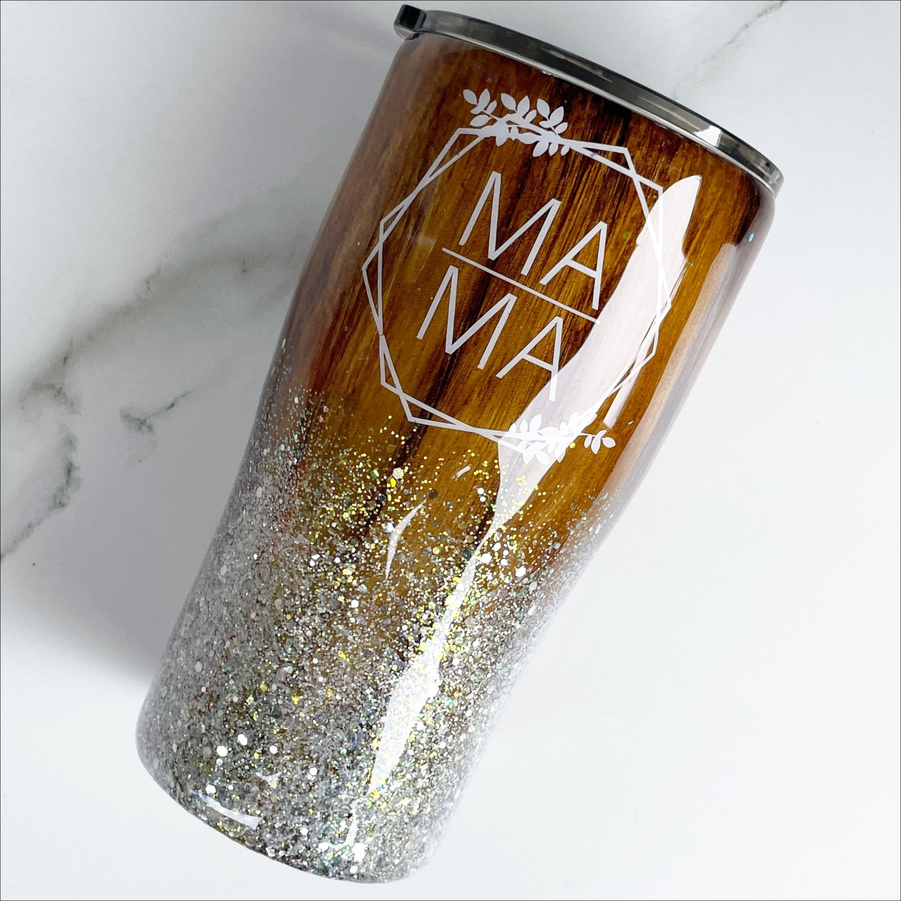 Woodgrain and Glitter Tumbler
