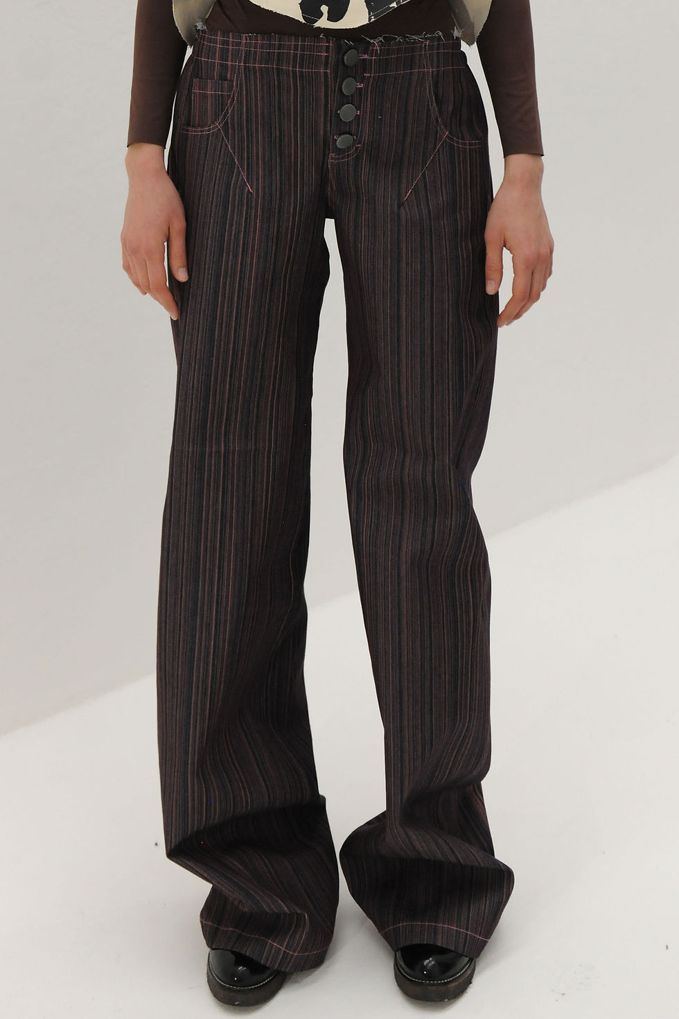 Thumbnail: Denim  Pink Stripes Trousers