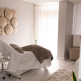 Beautiful light and bright spa treatment room.