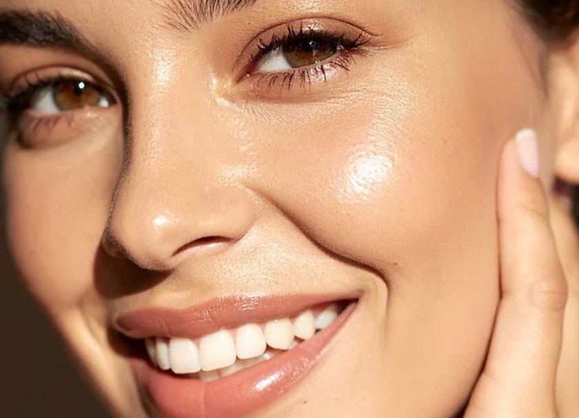Image of smiling woman with glowing skin.