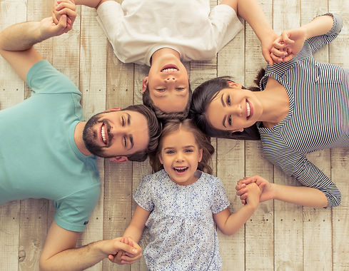 Top view of beautiful young parents, the