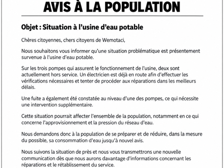 Problématique avec l'usine d'eau potable