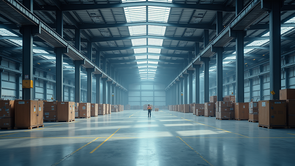 Wide angle view of a modern warehouse facility