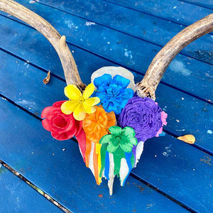 Closeup Rainbow floral skull