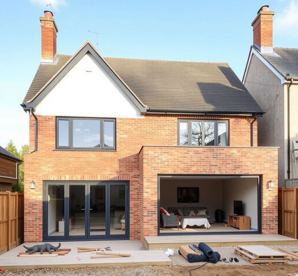 A rear extension under construction on a modern house