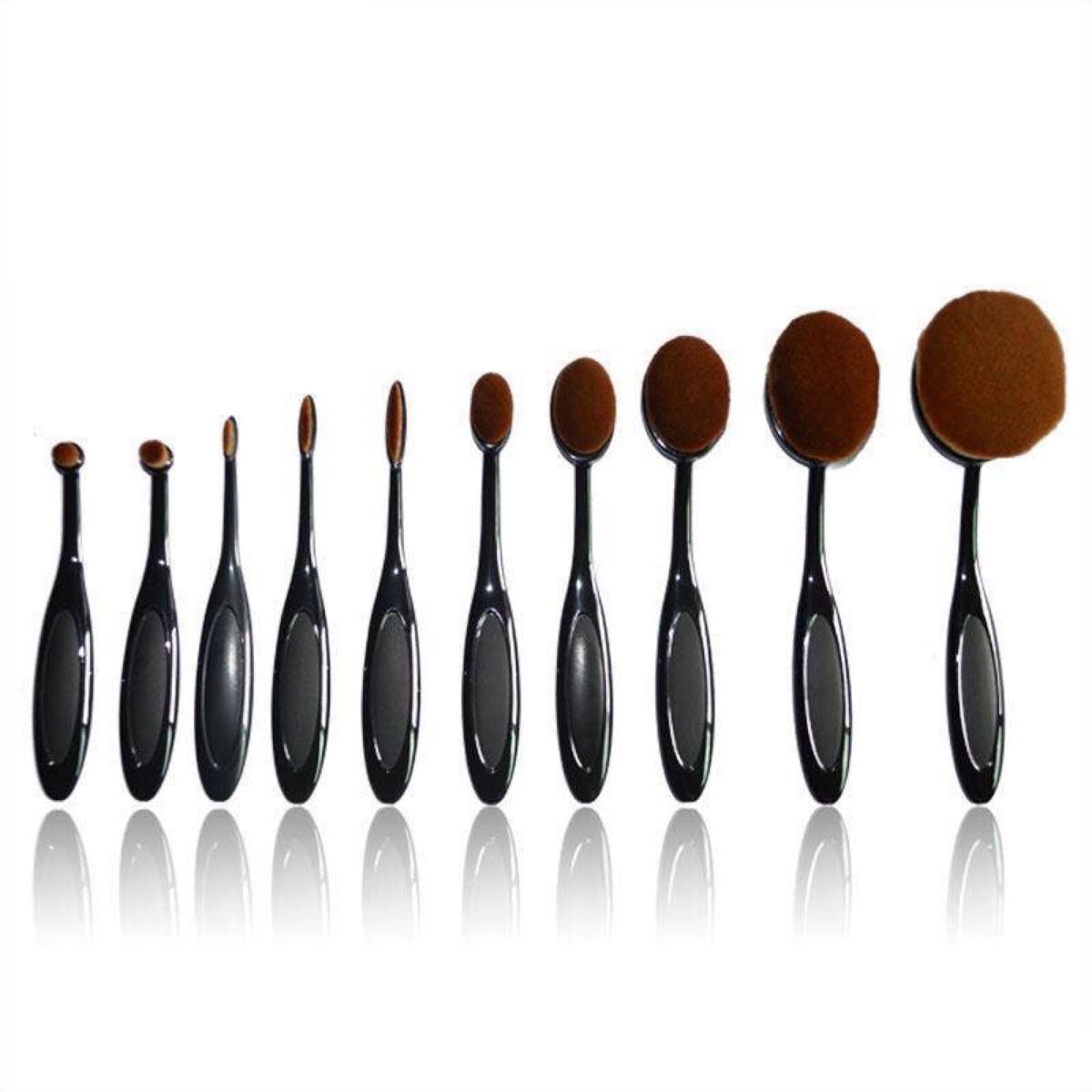Set De 10 Brochas Oval Mac Base Polvo Rubor Labial