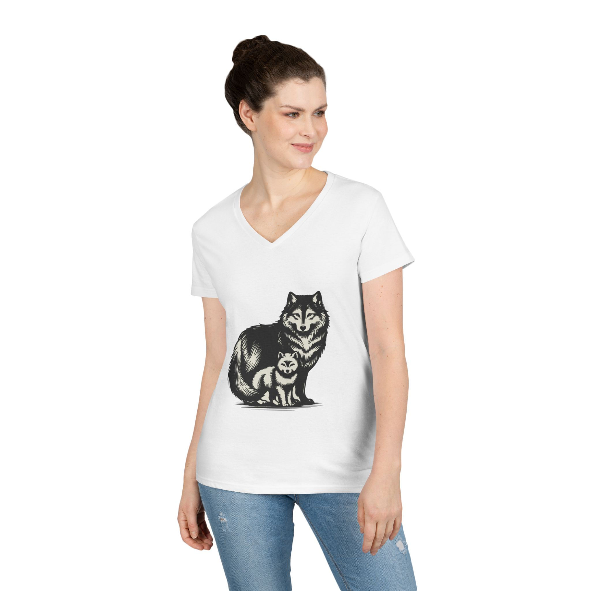 Wolf Ladies' V-Neck T-Shirt
