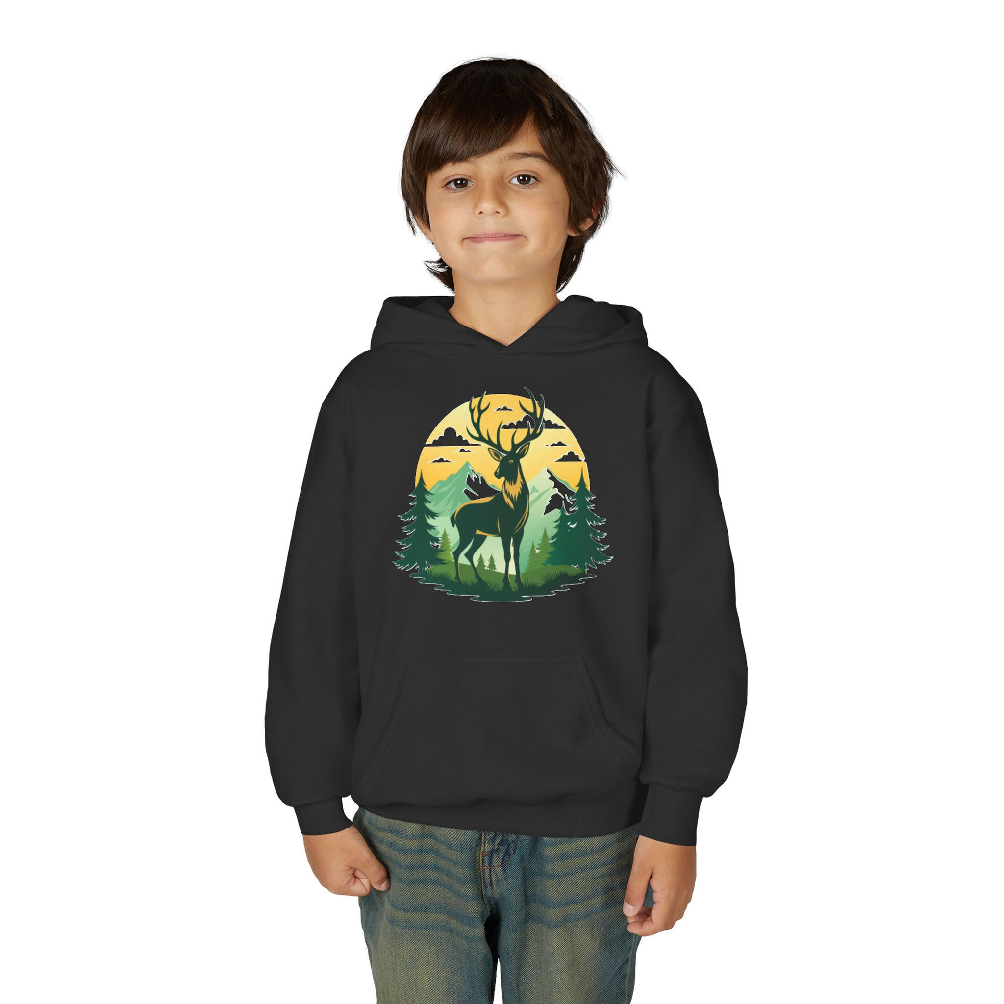 Deer Colorful Youth Heavy Blend Hooded Sweatshirt