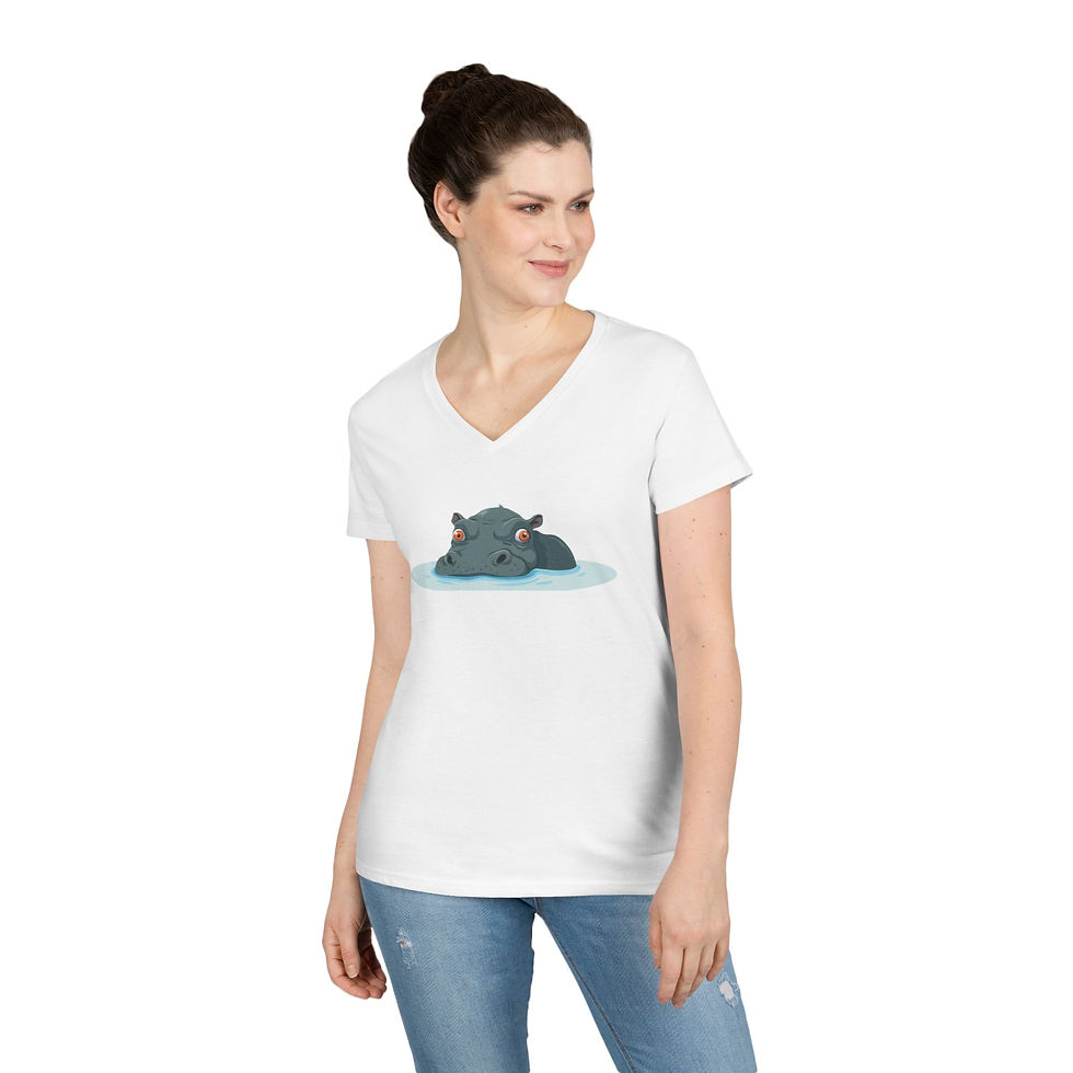 Thumbnail: Hippo Colorful Ladies' V-Neck T-Shirt