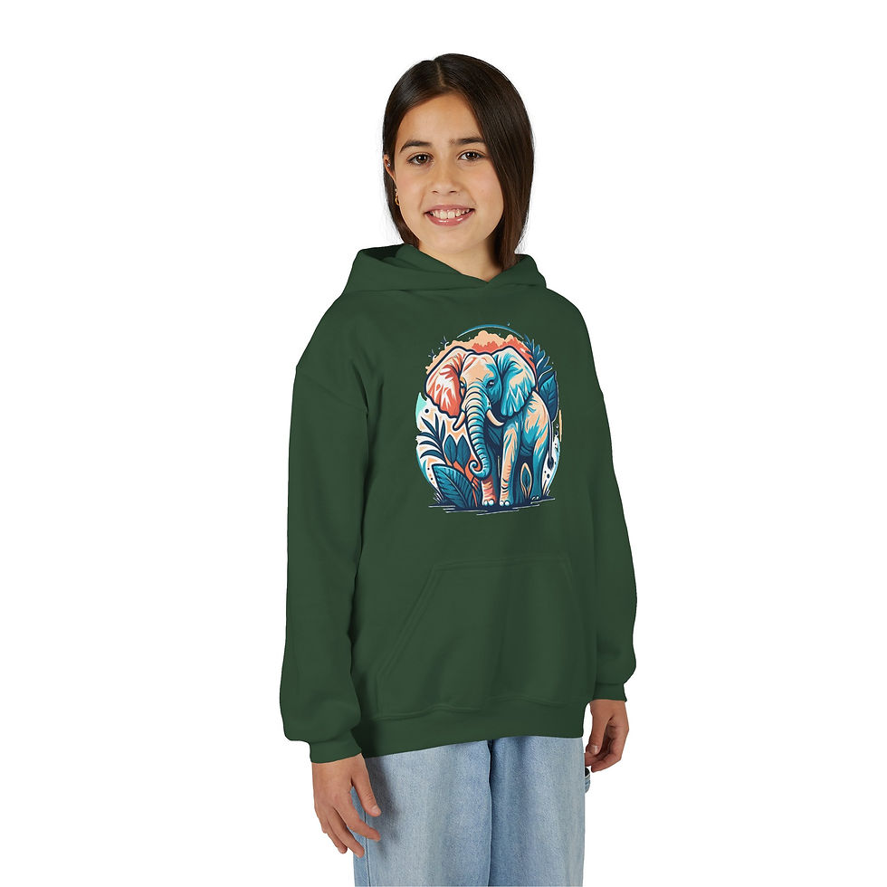 Thumbnail: Elephant Colorful Youth Heavy Blend Hooded Sweatshirt