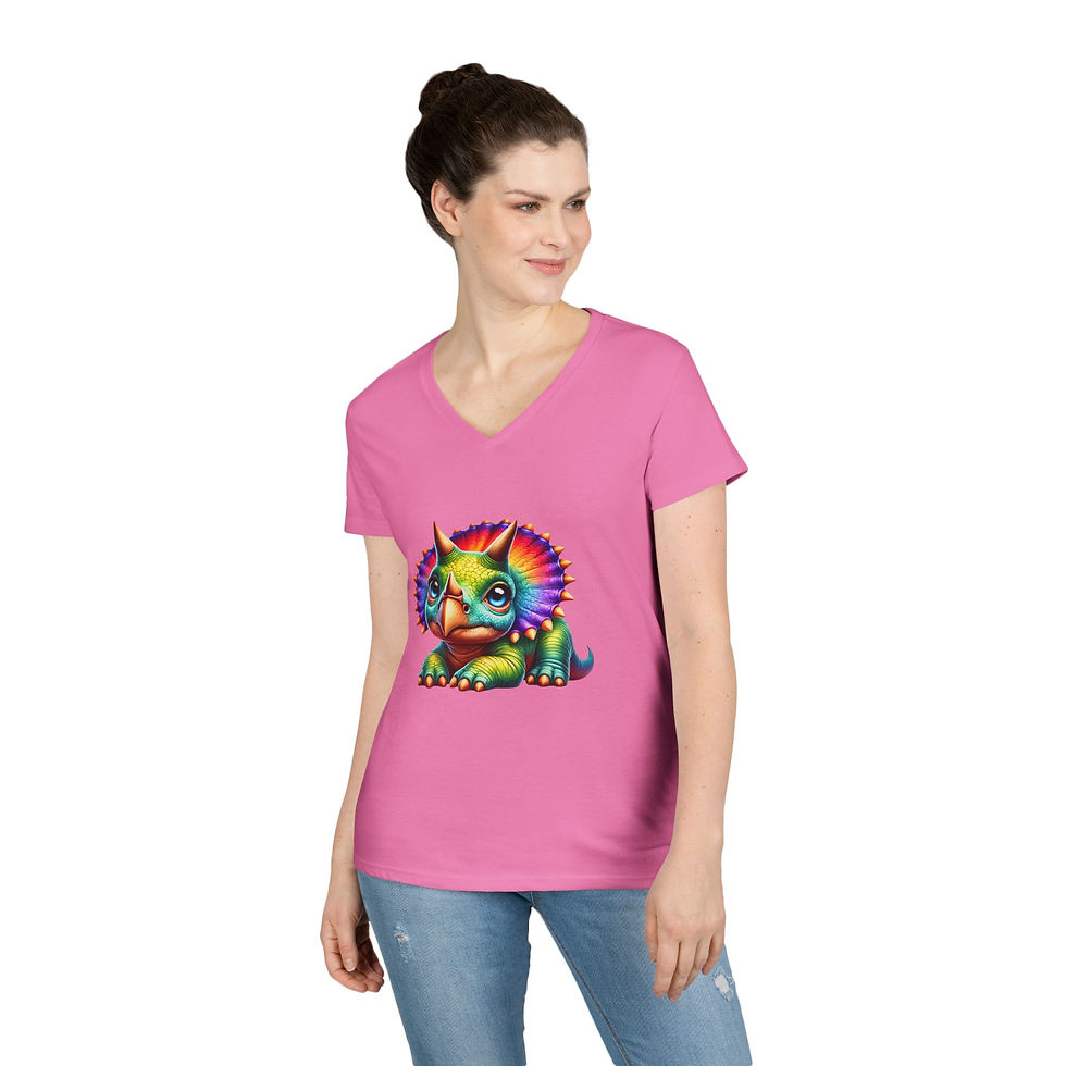 Thumbnail: Triceratops Colorful Ladies' V-Neck T-Shirt
