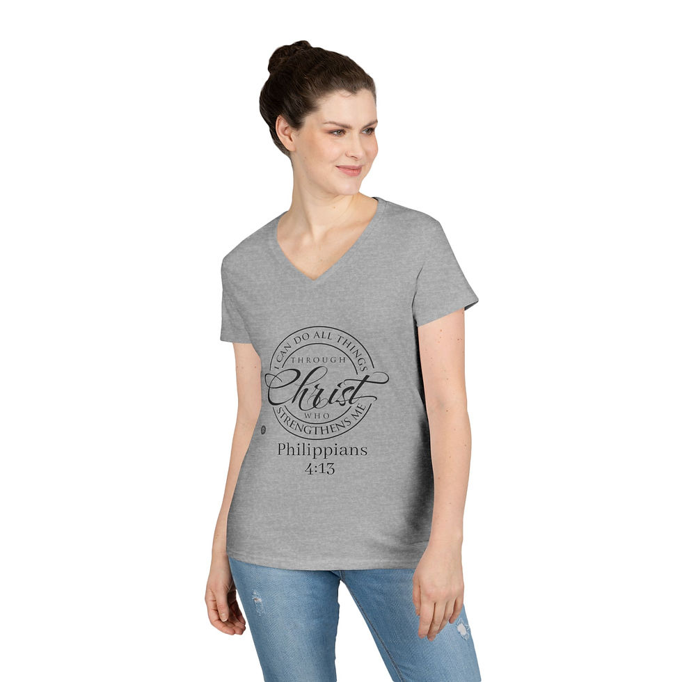 Thumbnail: Philippians 4:13 All things through Christ Ladies' V-Neck T-Shirt