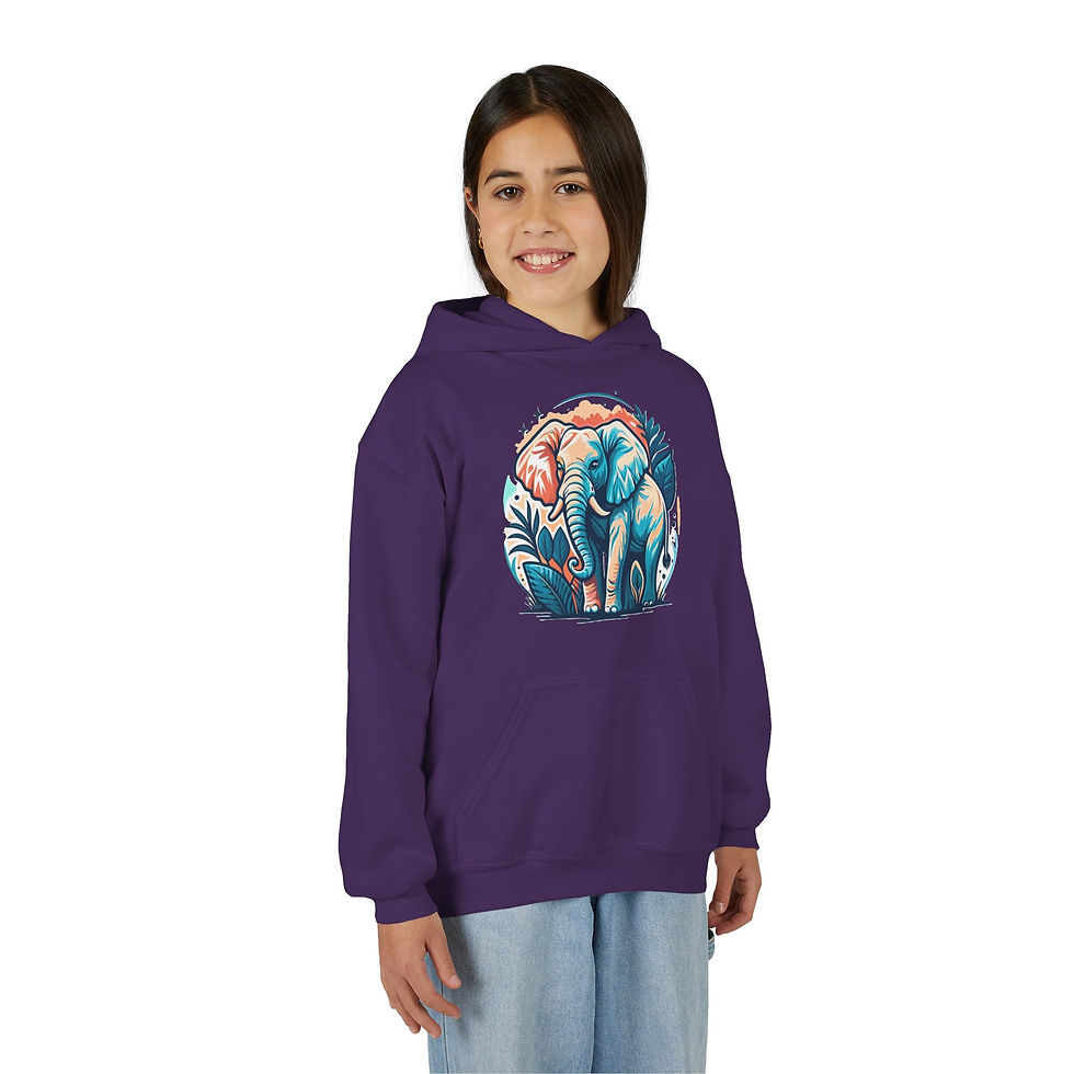 Thumbnail: Elephant Colorful Youth Heavy Blend Hooded Sweatshirt