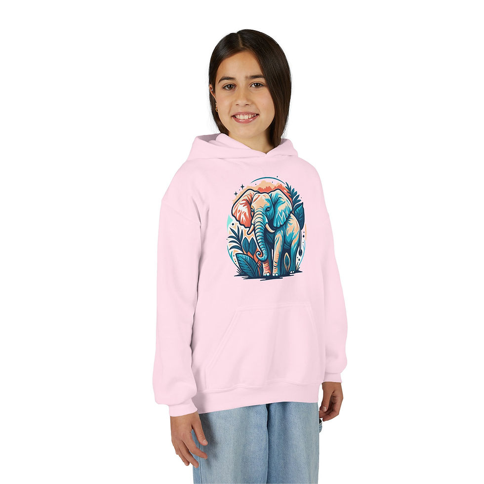 Thumbnail: Elephant Colorful Youth Heavy Blend Hooded Sweatshirt