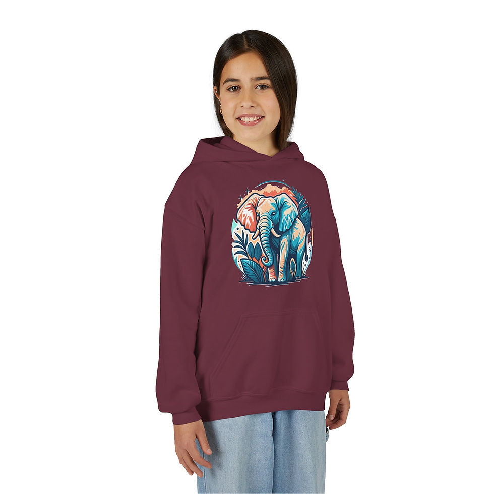 Thumbnail: Elephant Colorful Youth Heavy Blend Hooded Sweatshirt