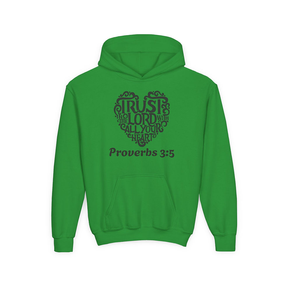 Thumbnail: Proverbs 3:5 Trust in the Lord Youth Heavy Blend Hooded Sweatshirt